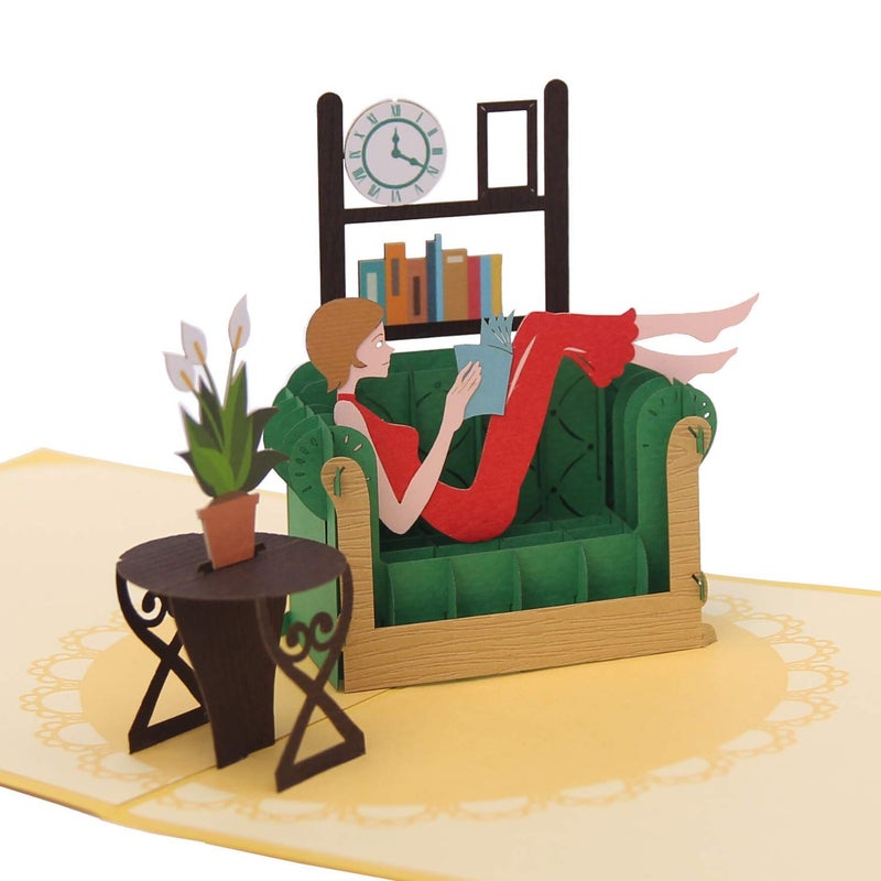 CUTE POPUP Girl loves reading 3D Pop Up Card - Premium 6x6 inch Handcrafted Greeting Card for Mom, Wife, Women (Mesmerizing Meditation Gift) - Image 1